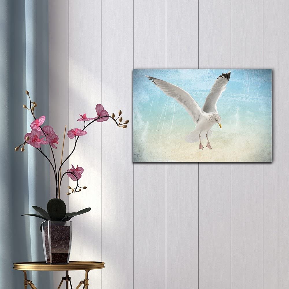 Wall26 - Flying Seagull Abstract Seascape Canvas Wall Art - Modern Gallery Wrapped Ready-to-Hang Home Decor (16x24 inches) - Perfect for Living Room, Bedroom & Office Decor