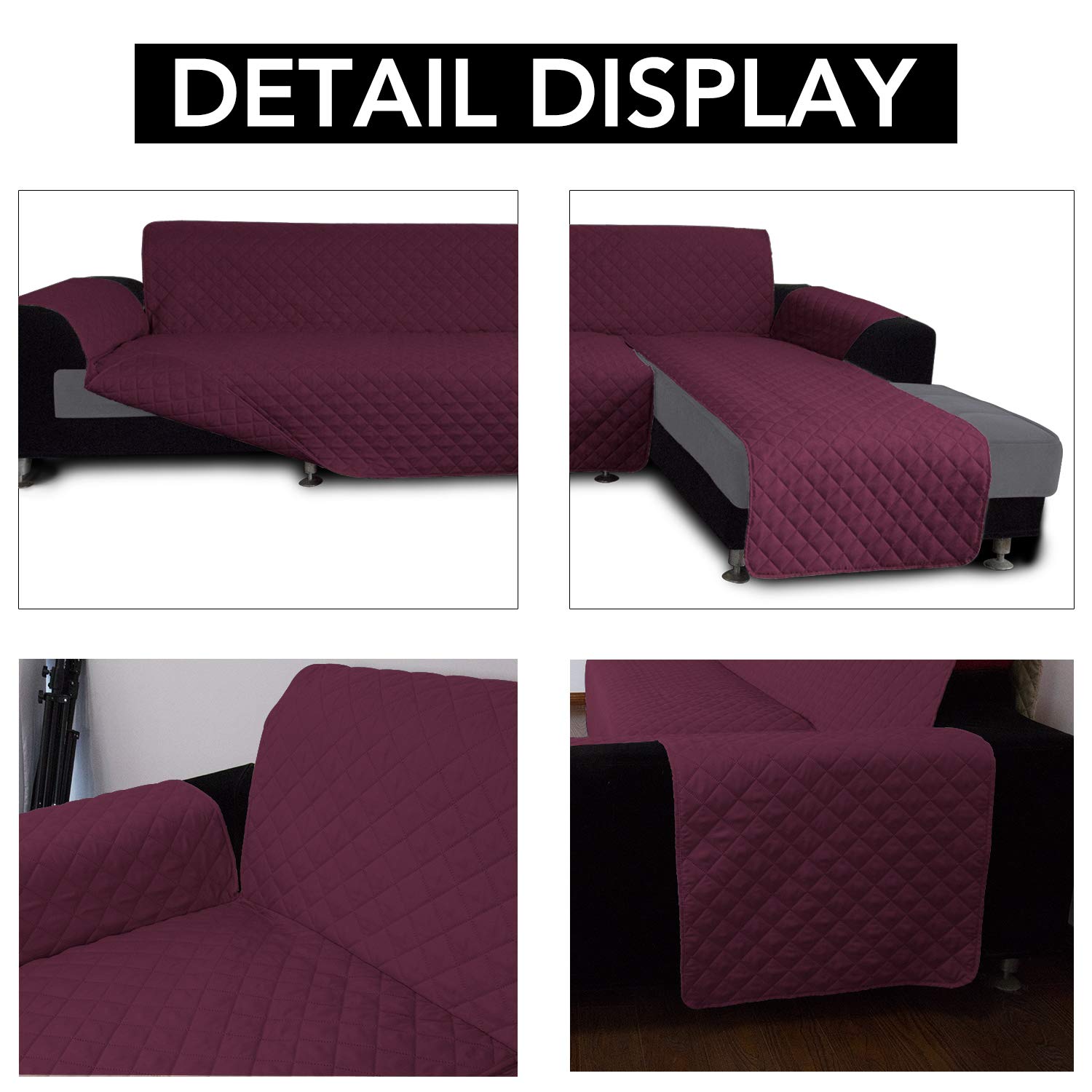 **Reversible L-Shaped Sofa Slipcover - Large Wine/Wine Sectional Couch Cover for Pets & Kids, Chaise Lounge Protector - Durable Furniture Cover for Living Room, Family Room & Home Decor**