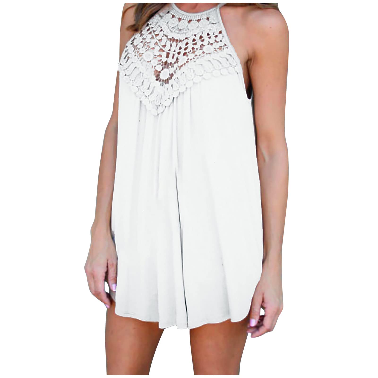 Women's Sexy Lace Crochet Tank Top - Summer Sleeveless Halter Cami Shirt with Pleated Detail | Perfect for Beach, Party & Casual Wear