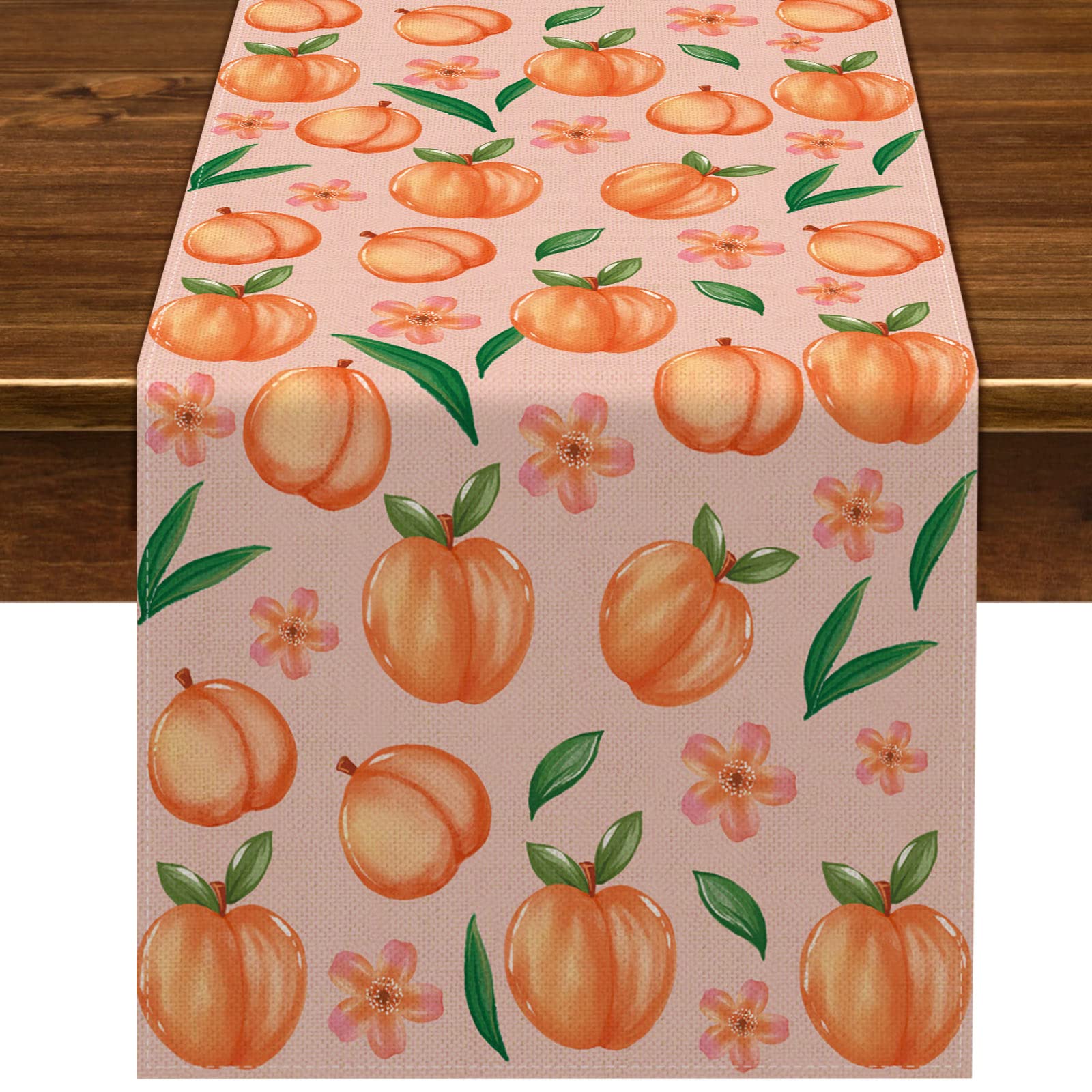 Linen Peach Table Runner for Summer Decorations | Sweet As A Peach Girl Birthday Party | Home Dining Room & Kitchen Table Decor (13
