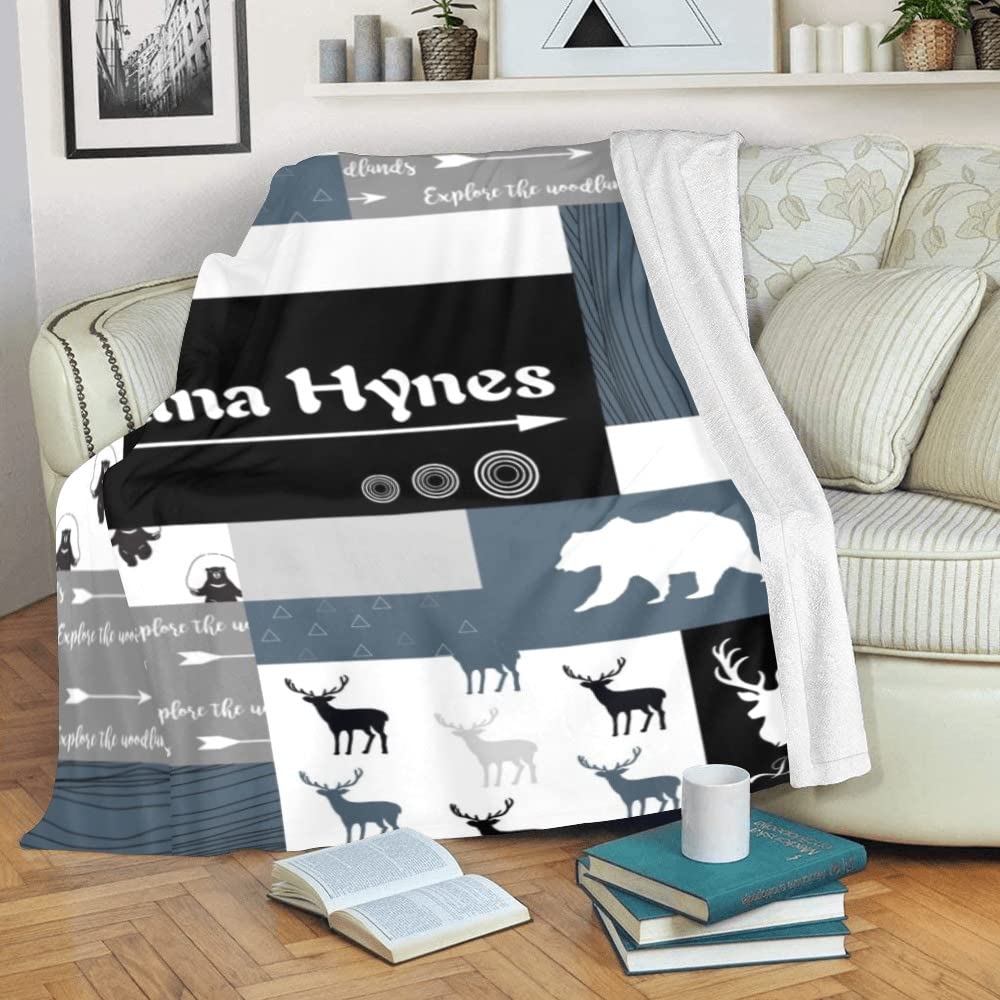 Personalized Woodland Animals Fleece Blanket with Name - Custom Baby Blanket for Boys & Girls, Soft Minky Flannel Blanket - Perfect for Nursery, Baby Shower Gifts & Cozy Bedtime Comfort