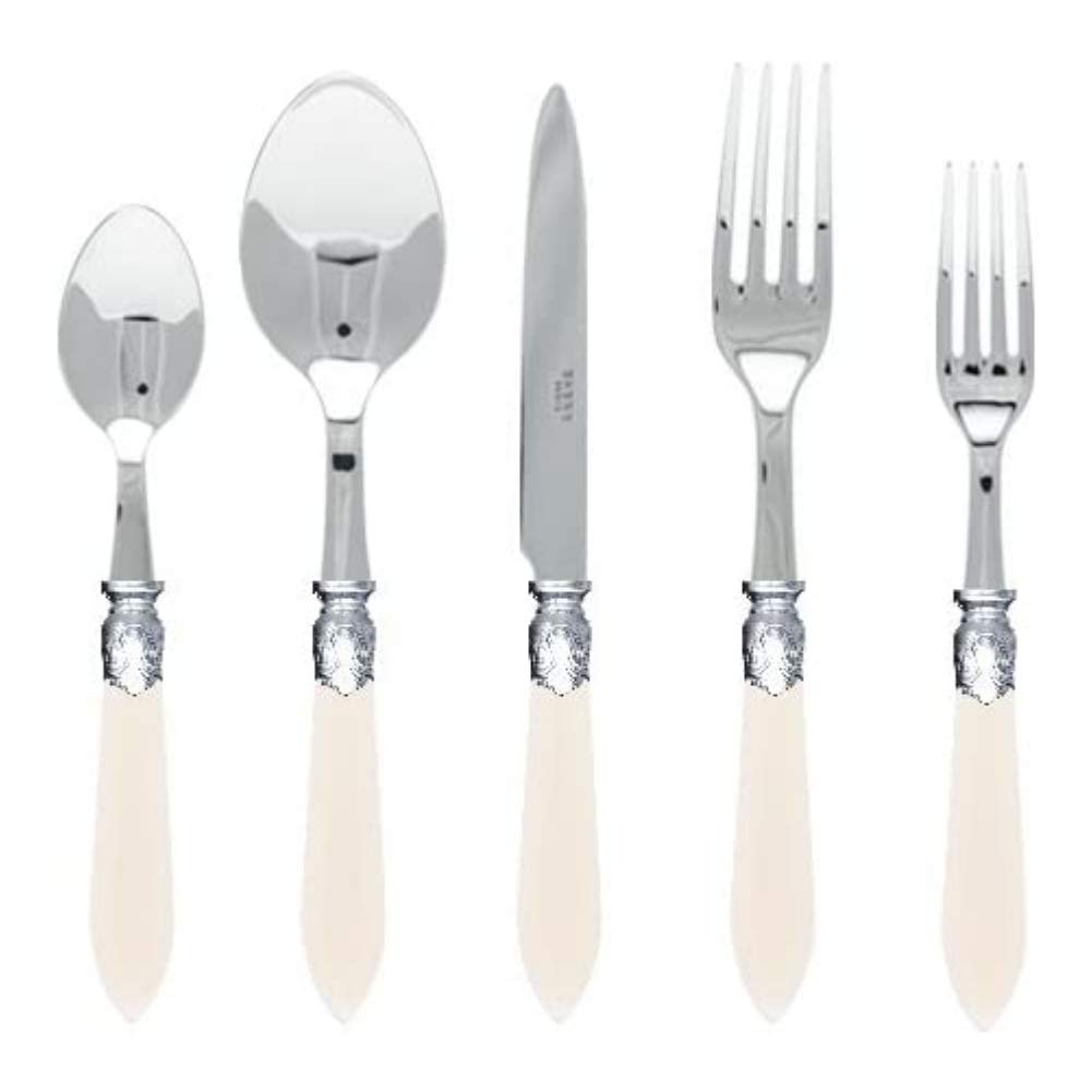 Sabre Paris 5-Piece Flatware Set - Baguette Nacre Pearl Handle Stainless Steel Cutlery for Elegant Dining & Wedding Gifts