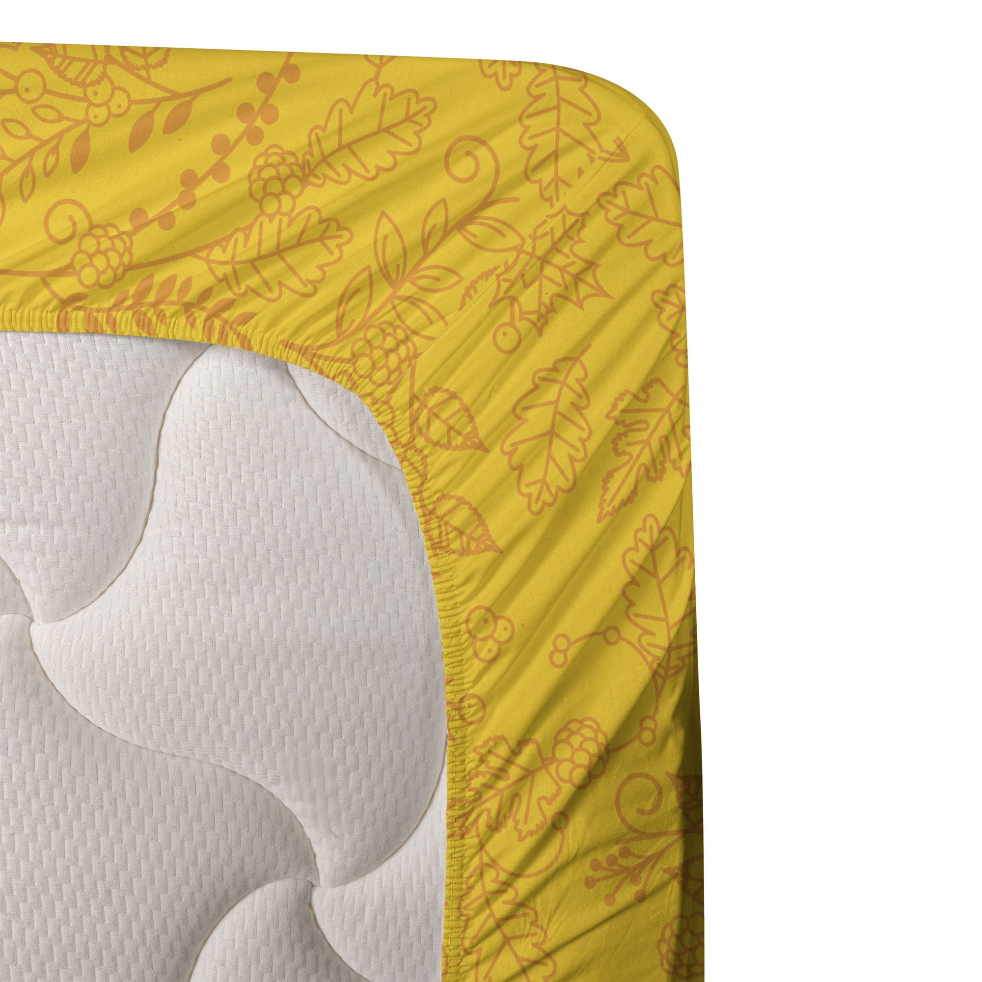 Ambesonne Floral King Sheet Set - 4 Piece Autumn Bay Leaf & Blueberry Pattern Bedding with Fitted Sheet, Flat Sheet & Pillowcases | Marigold Fall Decor for Cozy Seasonal Bedroom Styling