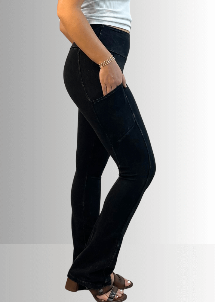 Stylish Dark Denim Cotton Bootcut Pants with Pockets - Comfortable & Flattering Fit for Casual Wear, Office, or Night Out