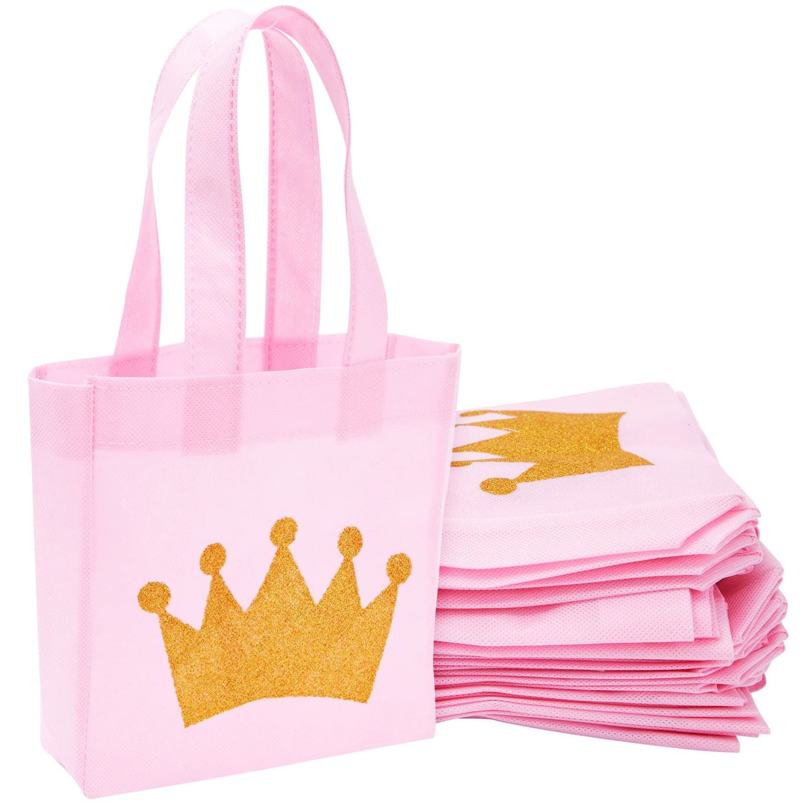 BLUE PANDA 24 Pack Pink Princess Party Favor Bags for Girls - 6.5x7x2 Inch Canvas Gift Bags for Birthday Party Favors, Baby Showers & Kids Celebrations - Perfect for Goodie Bags, Treats & Small Gifts