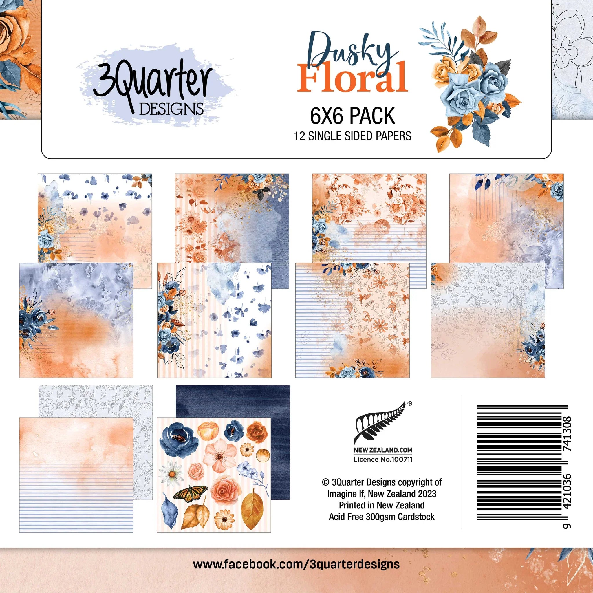 3Quarter Designs Dusky Floral 6x6 Paper Pad - Scrapbooking, Card Making & DIY Craft Projects for Beautiful Handmade Creations