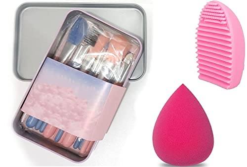 Premium Aadav Nylon Bristle Makeup Brush Set with Storage Case, Brush Cleaner & Latex-Free Beauty Blender Sponge - Professional Cosmetic Tools for Flawless Foundation, Contouring & Makeup Application (Multicolor) | Perfect for Home Use, Travel & Professional Makeup Artists