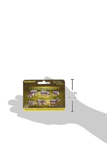Bachmann Trains HO Scale Brown & White Cow Figures (6pcs) - Realistic Farm & Railroad Scenery Animals for Model Train Layouts