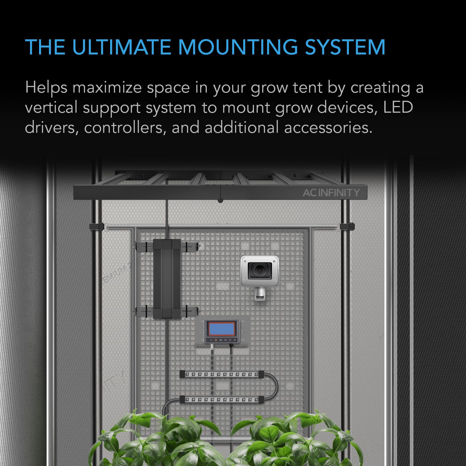 AC Infinity Gear Board - Heavy Duty Steel Wall Organizer for Grow Tents | Cable Management Slots | Mounts Clip Fans, Controllers, LED Drivers & Ballasts | Perfect for 5x5 or Smaller Indoor Hydroponic Systems | Ideal for Home Grow Rooms & Commercial Cannabis Cultivation