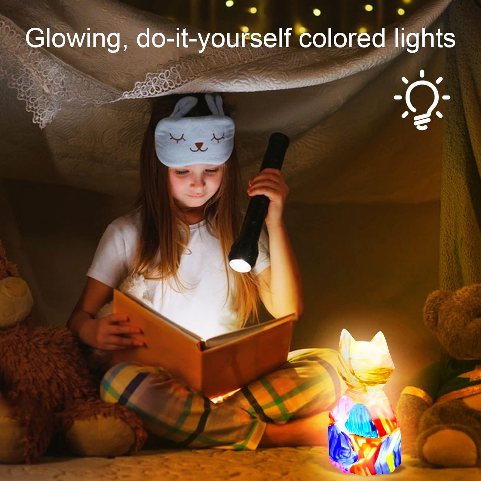 DIY Geometric Cat Night Light Painting Kit - Creative Arts & Crafts for Kids Ages 3-12 - Fun Animal Shaped Lamp for Bedroom Decor, Birthday Gifts for Boys & Girls - Perfect for Kids' Rooms, Study Areas & Gift Giving