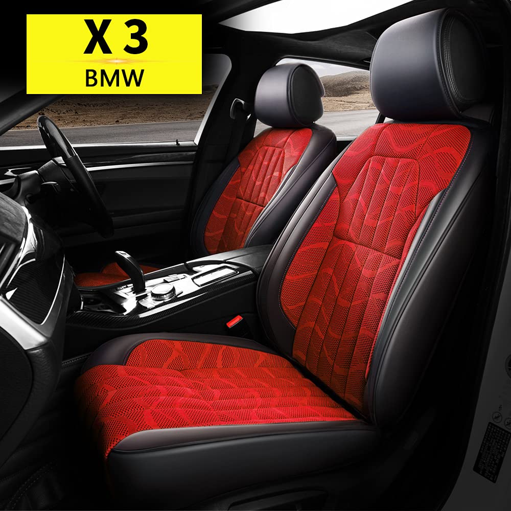 Custom Fit 2007-2021 BMW X3 Faux Leather Seat Covers Full Set - Airbag Compatible, Comfortable & Breathable Red Car Seat Protectors - Perfect for Daily Commuting, Road Trips & Interior Protection