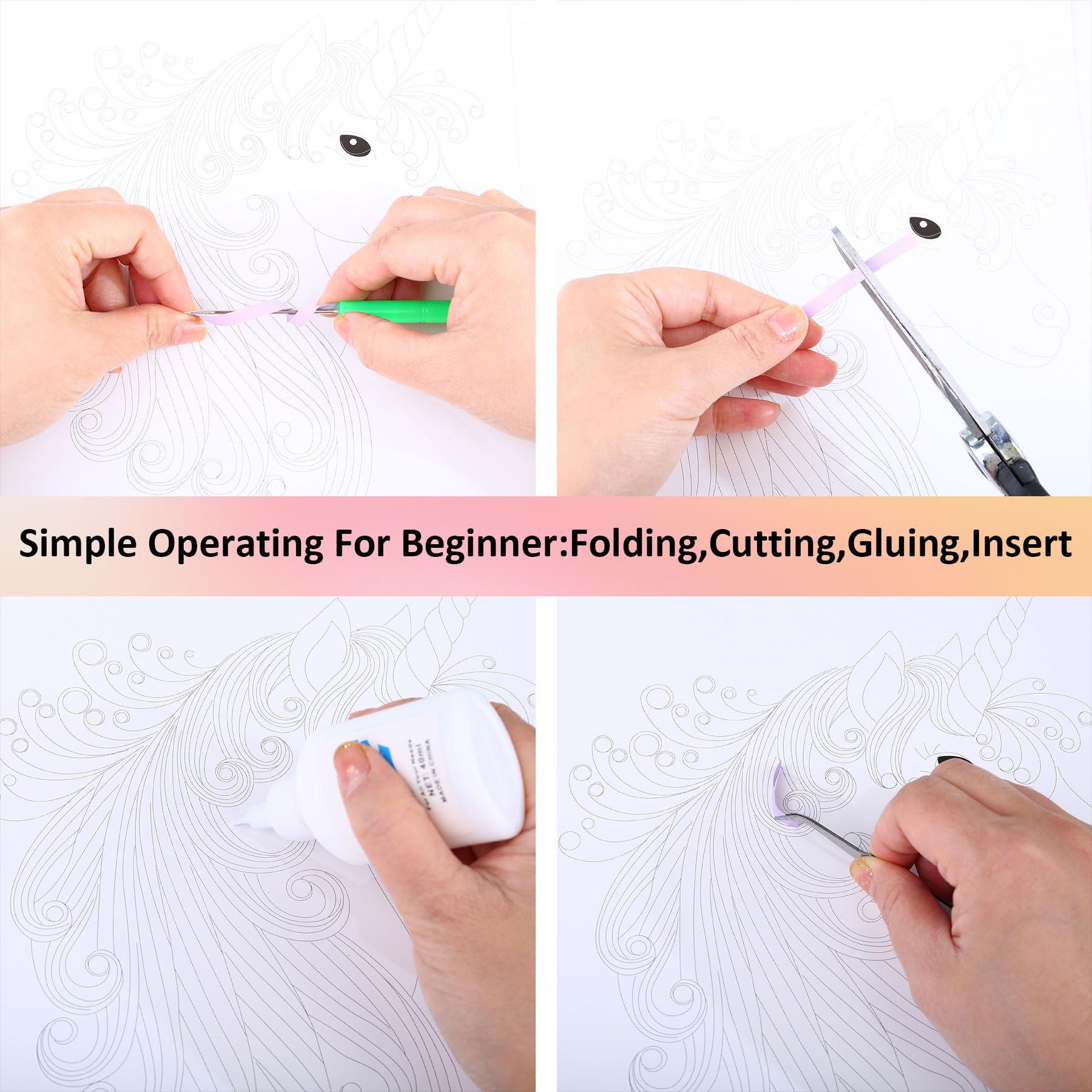 Paper Quilling Kit for Beginners & Adults - Complete DIY Craft Set with 5mm Quilling Paper Strips, Filigree Tools & 4 Patterns (Flowers, Peacock, Unicorn) - Perfect for Kids Crafts, Home Decor & Gift Making