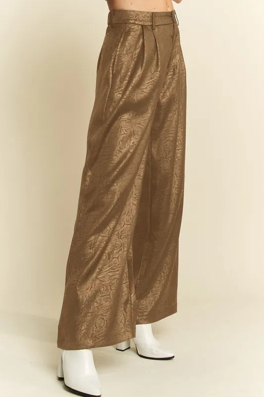 Stylish Olive Crinkled Textured Wide Leg Resort Pants for Women - Comfortable Vacation & Beach Wear for Summer Travel