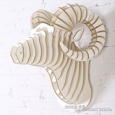 Creative 3D DIY Wooden Sheep Head Sculpture - Wall Mounted Ram Decor for Home, Restaurant & Office - Handmade Animal Head Ornament for Rustic & Modern Interior Design