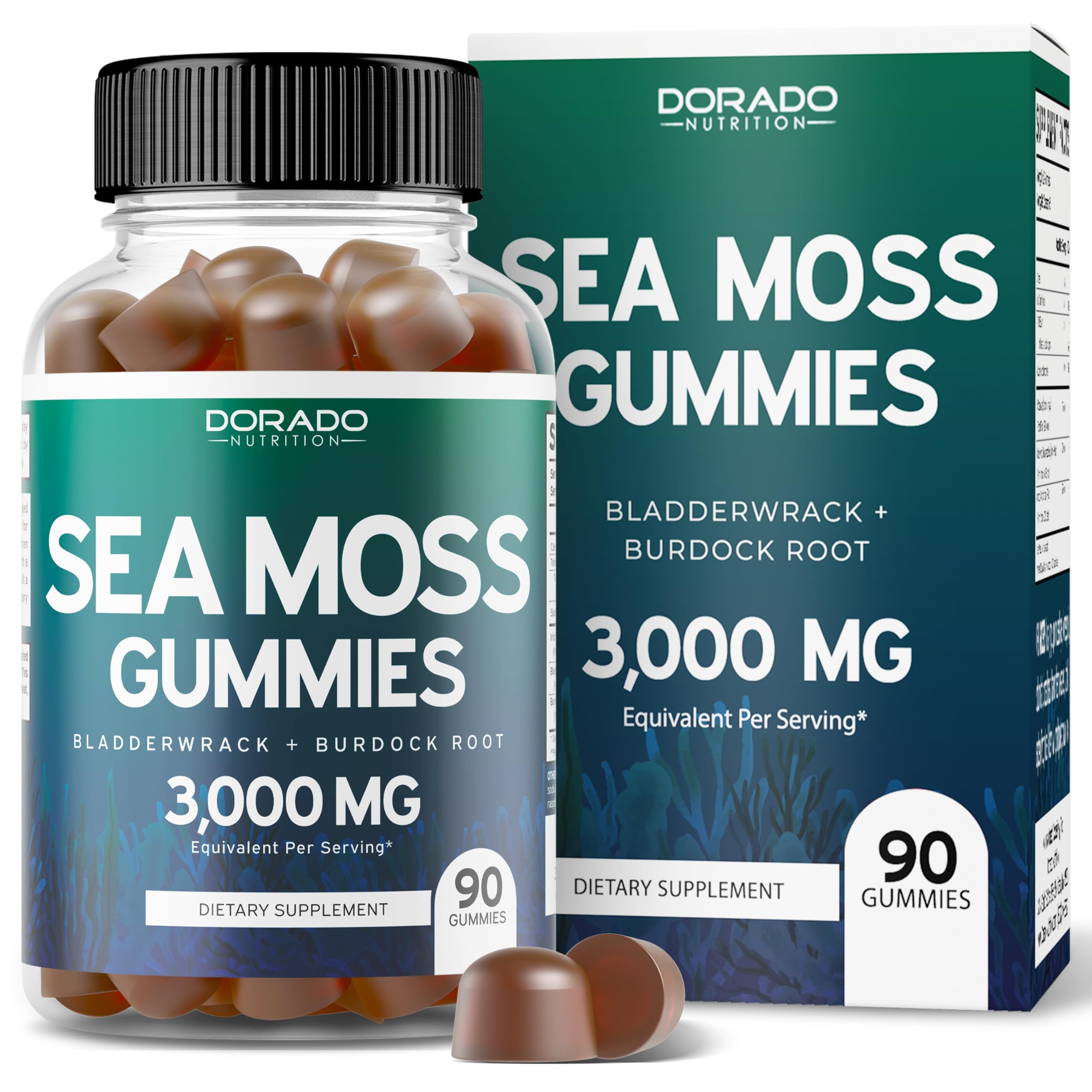 DORADO NUTRITION Sea Moss Gummies with Raw Bladderwrack & Activated Charcoal - Detox & Immune Support Supplement - Vegan Gummy Vitamins for Gut Health, Digestion & Skin Care - Perfect for Daily Wellness Routine