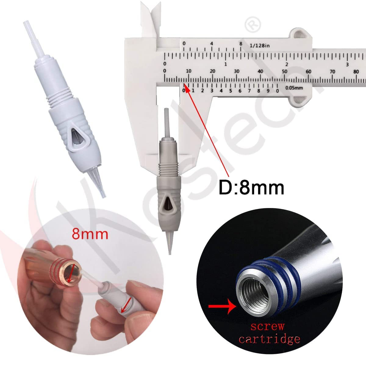Kostech Screw Microblading Tattoo Needles Cartridge - 1P, 3P, 5P & 7P Semi-Permanent Makeup Needles for Tattoo Machine - Professional Eyebrow & Lip Tattooing Supplies for Salon & Home Use