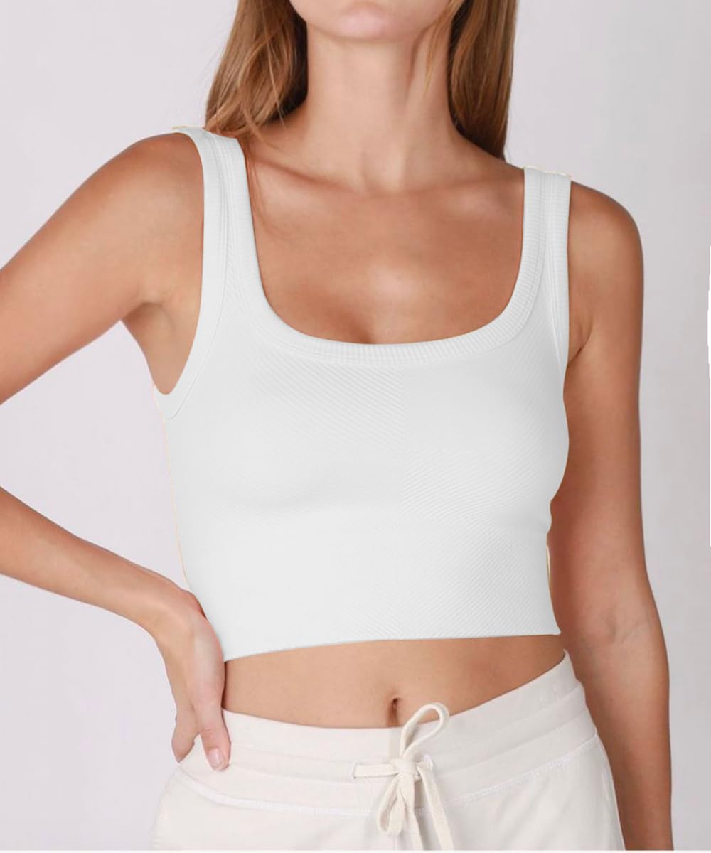 CHYRII Women's Summer Square Neck Ribbed Crop Tank Top - Casual Going Out, Workout & Basic Staple for Everyday Wear