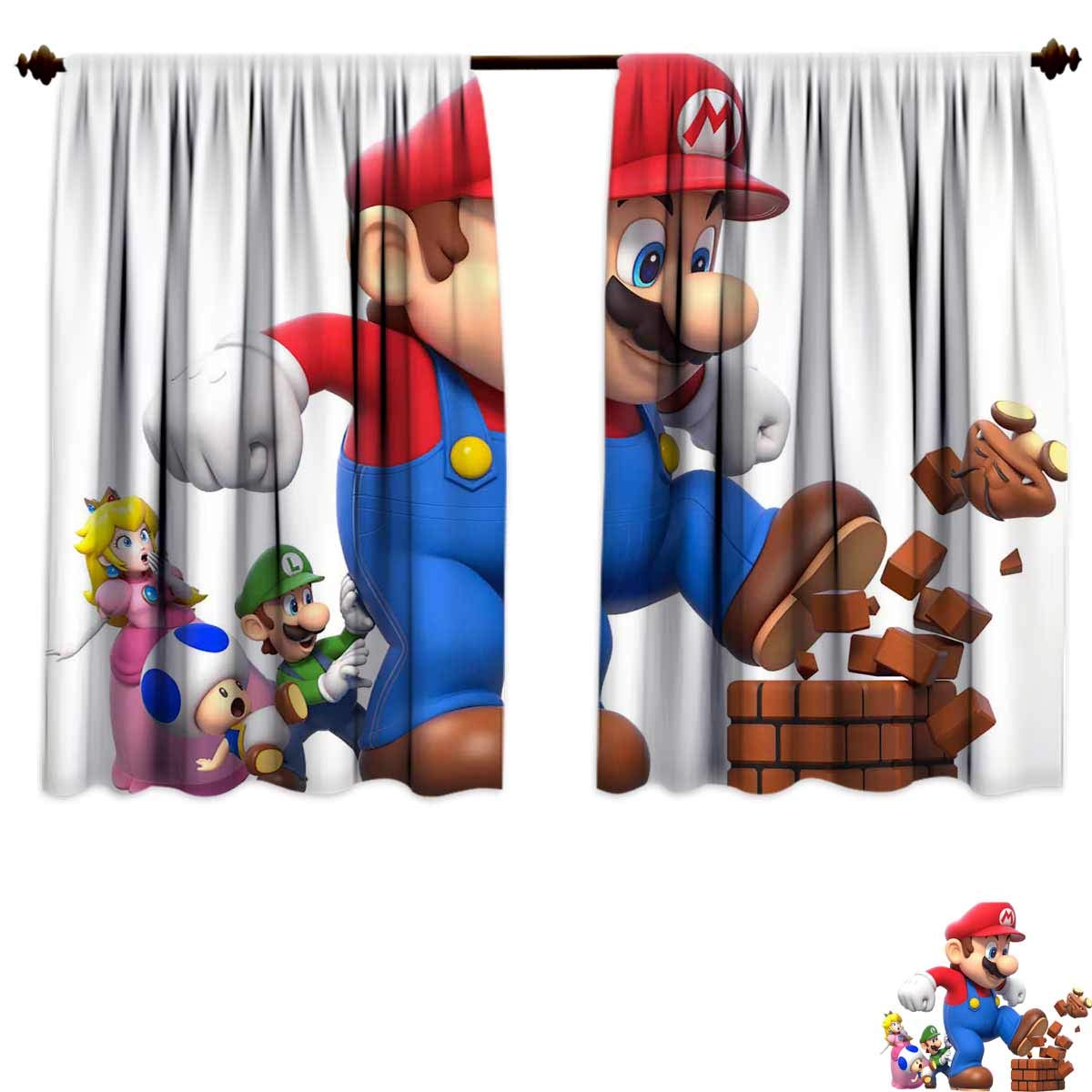 Darlene Harts White 3D Super Mario Backdrop Photography Curtains 72x63 Inch - Nursery Window Curtains for Kids Room Decor, Birthday Party Background & Video Shooting