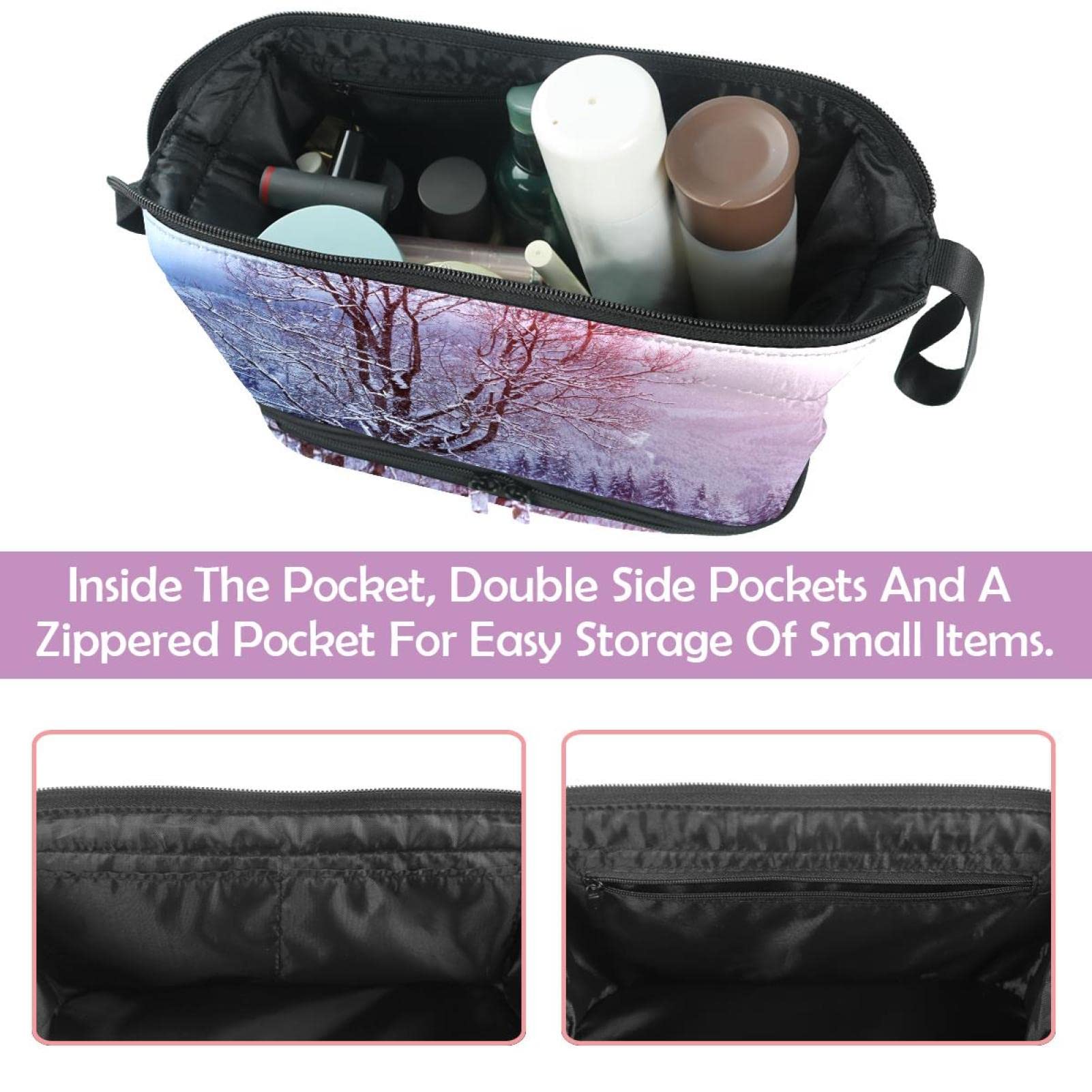 Waterproof Travel Makeup Bag for Women - Large Roomy Cosmetic Organizer with Winter Snow Tree Design, Perfect for Toiletries & Travel Accessories - Ideal for Vacation, Gym & Daily Use