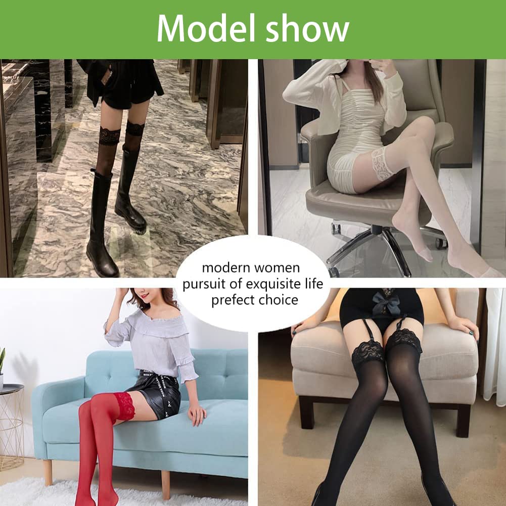 Confonze Women's Opaque Thigh High Stockings with Anti-Slip Lace Top - Sexy & Comfortable Stay-Up Stockings for Work, Party or Everyday Wear