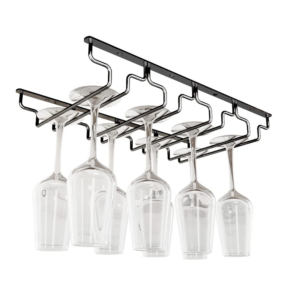 White 6-Slot Under Cabinet Hanging Wine Glass Rack - Stemware Holder for Kitchen, Bar & Dining Room Storage - Space-Saving Shelf Organizer for Wine Glasses & Cups
