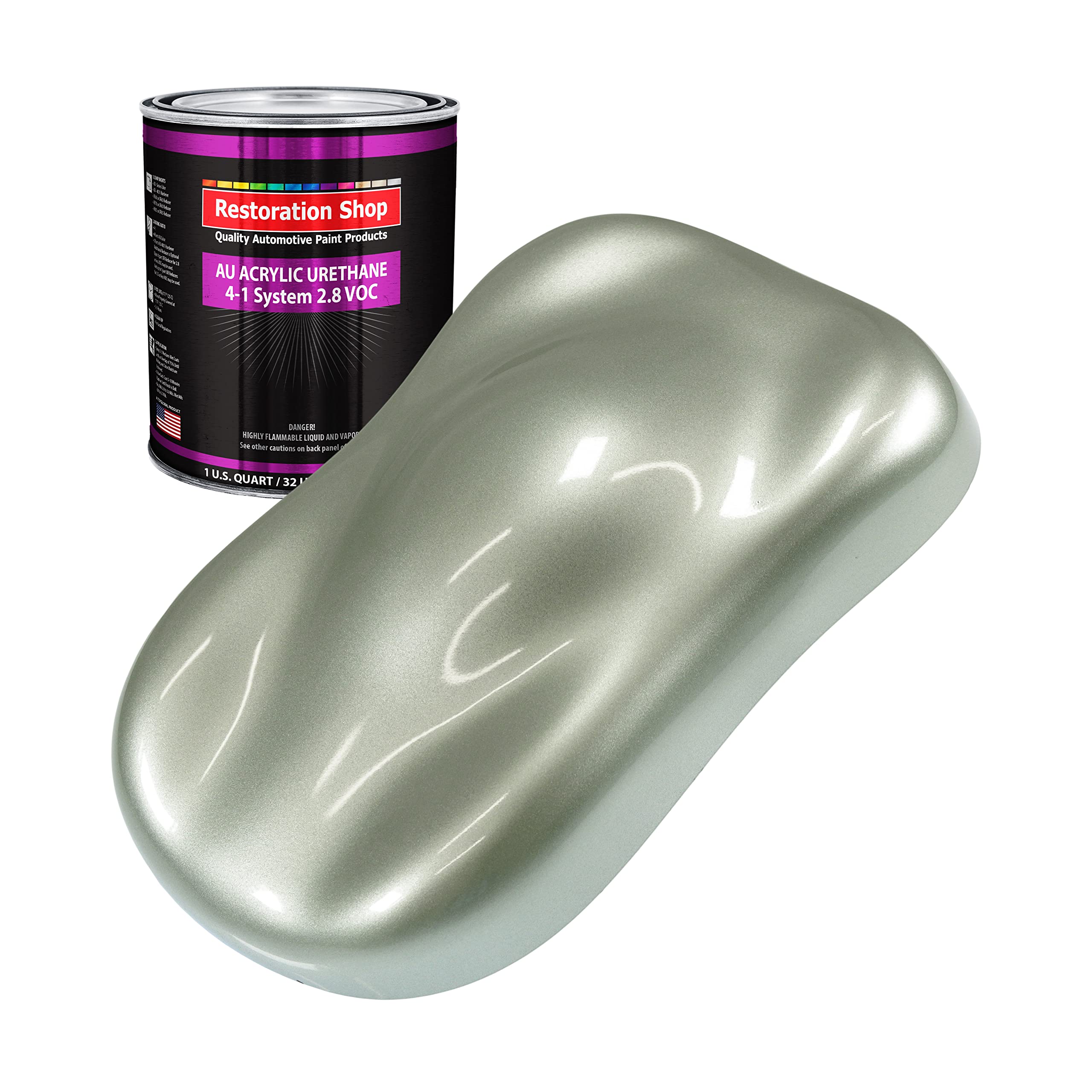 Restoration Shop Sage Green Metallic Acrylic Urethane Auto Paint - Professional Single Stage High Gloss Quart (32 oz) for Cars, Trucks & Motorcycles - Low VOC (2.8) - Perfect for Classic Car Restoration & Custom Automotive Projects