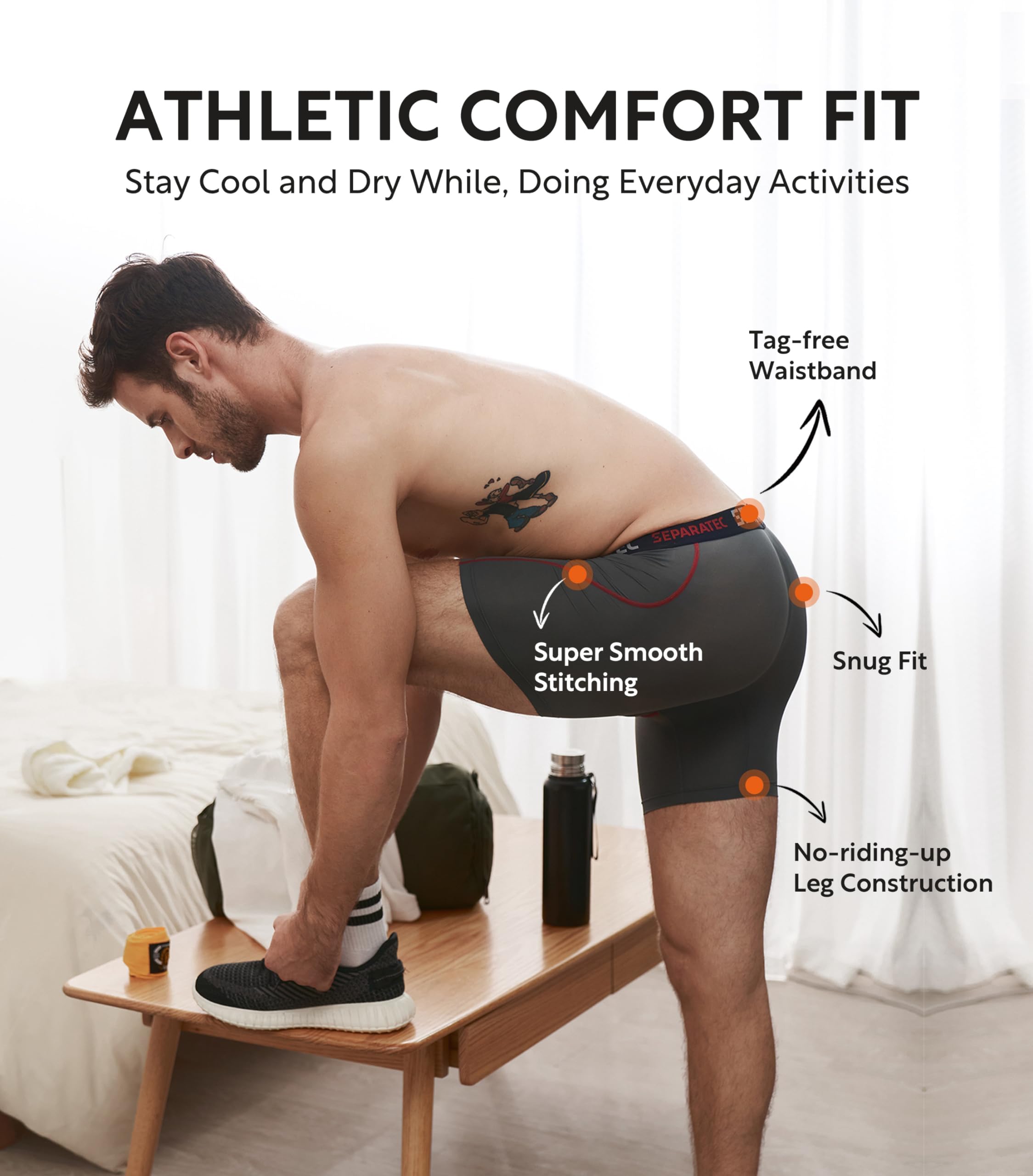 Separatec Men's Underwear with Pouch Support - Anti-Chafing Athletic Boxer Briefs (3-Pack) | Moisture-Wicking, Comfortable for Sports & Daily Wear