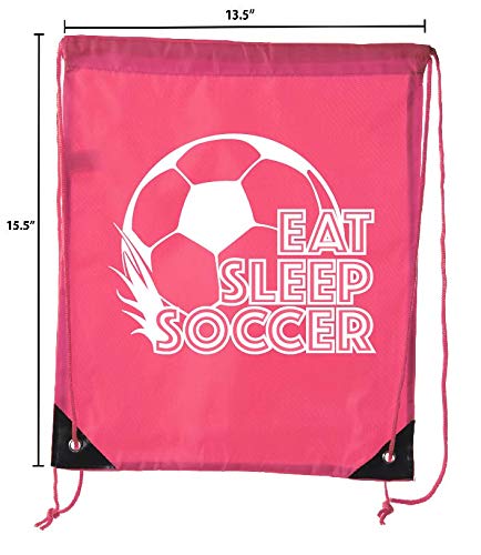 Mato & Hash Soccer Party Favors - 3PK Pink Drawstring Backpacks for Kids Birthday Parties, Team Events & Sports Gifts | Perfect for Soccer Lovers, Team Goodie Bags & Youth Sports Tournaments (CA2500SOCCER S3)
