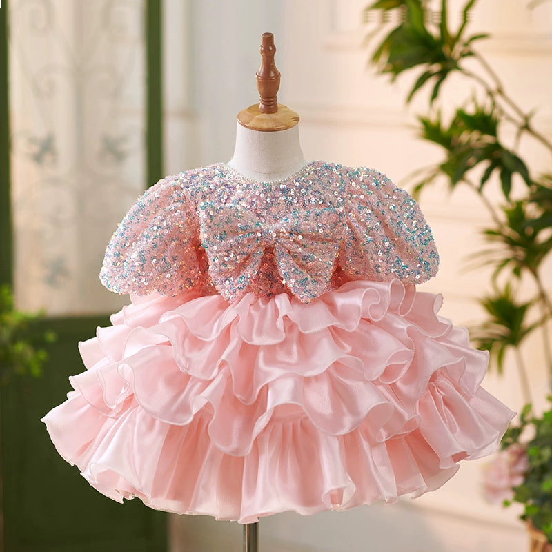 Elegant Baby Sequined Pink Flower Girl Wedding Dress | Puffy Princess Pageant Dress for Toddlers | Perfect for Weddings, Pageants & Special Occasions