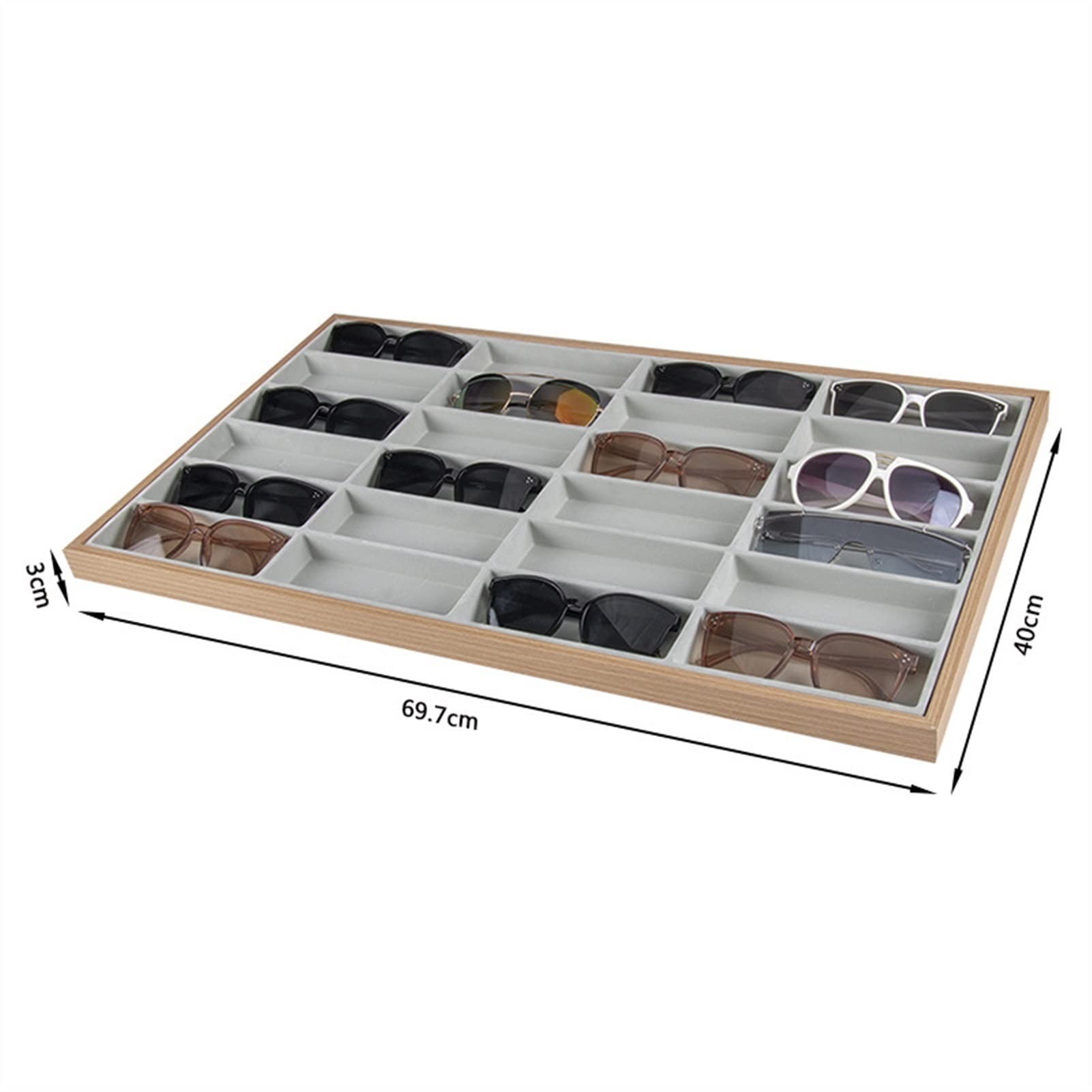 24 Grid Velvet Sunglasses Display Rack - Glasses Storage Cabinet & Organizer Tray for Retail Stores, Boutiques, and Home Use (Inner White)