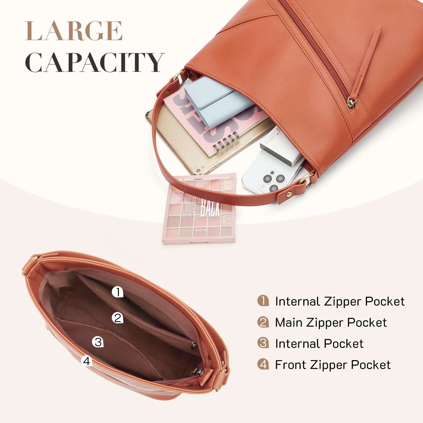 Missnine Women's Hobo Bag - Top Handle Handbag with Zipper Pocket - Stylish Crossbody Purse for Work, Travel & Everyday Use