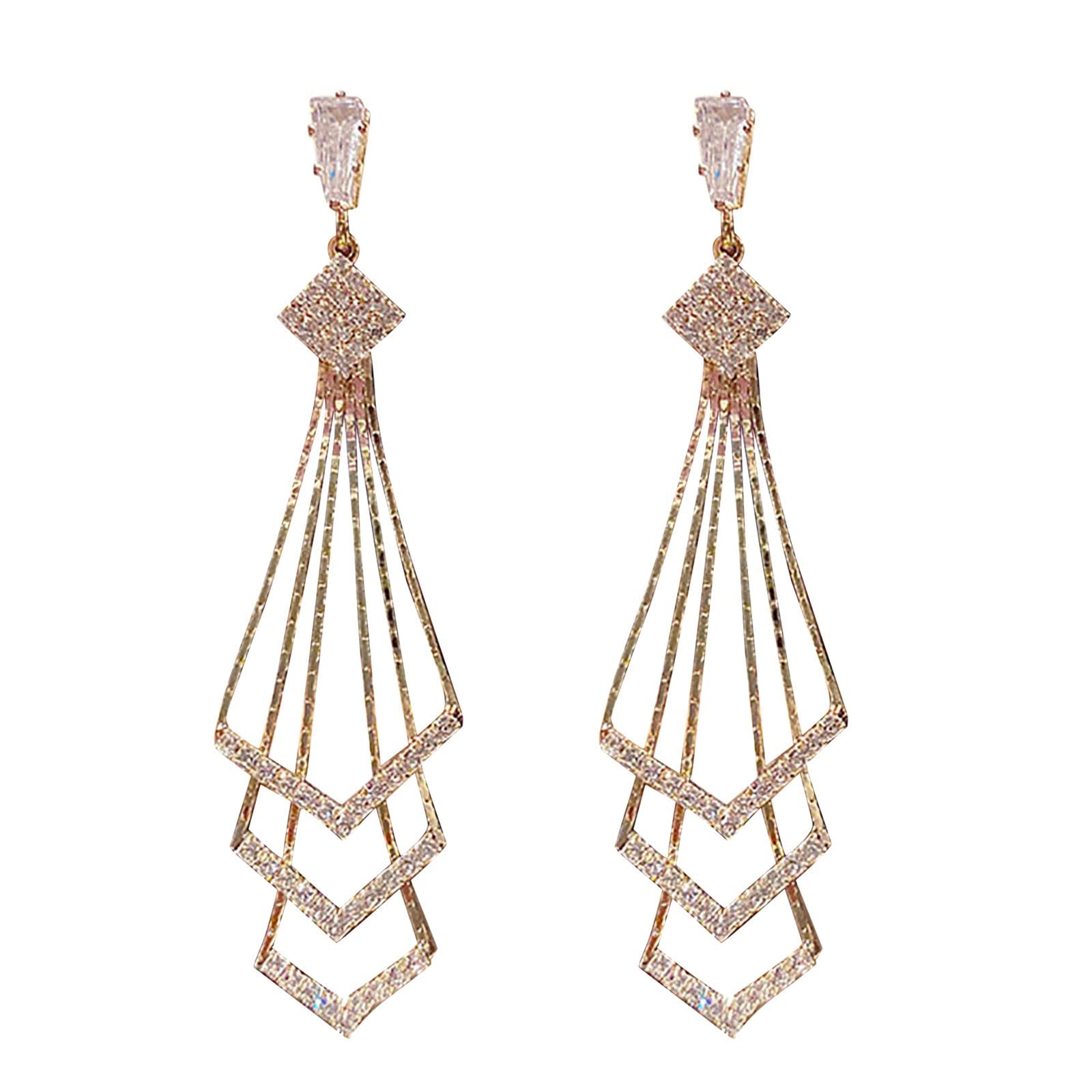 Luxury Gold Hoop Earrings for Women - Rhinestone Diamond Tassel Drop Dangle Earrings - Elegant Party Wedding Evening Jewelry Gift (Gold, One Size)
