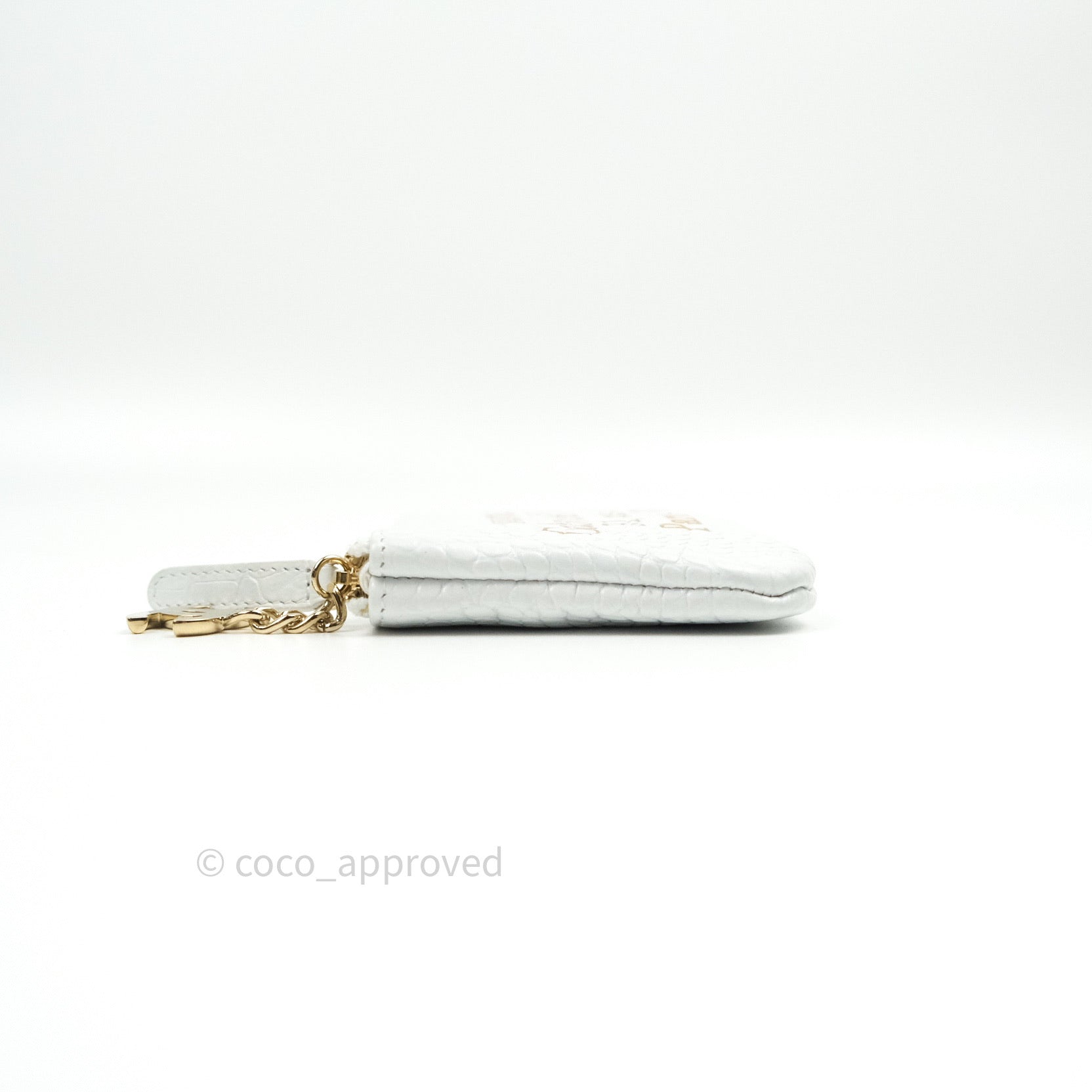 Chanel Calfskin Crocodile Embossed Mini O Case in White Gold - Luxury Crossbody Bag for Women, Perfect for Parties & Evening Events