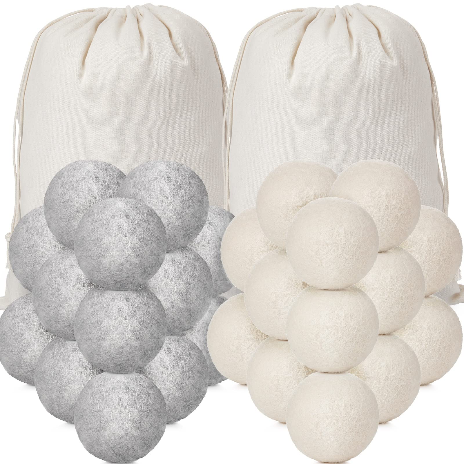 42-Piece Reusable Wool Dryer Balls Set with 2 Muslin Bags - Natural Fabric Softener for Laundry, Reduces Wrinkles & Static, Saves Energy & Time - Perfect for Eco-Friendly Homes & Large Families