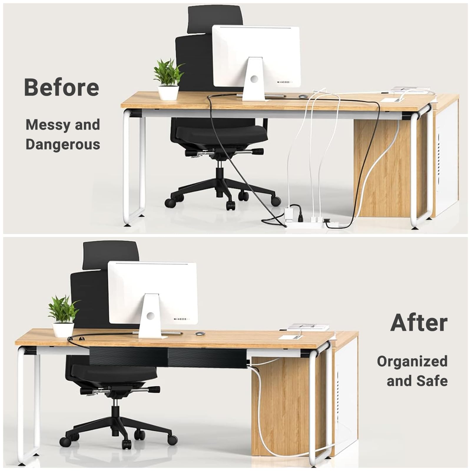 iXTRA Under Desk Cable Management Tray 2 Pack - 15.7 Inch No Drill Wire Organizer, Self-Adhesive PVC Cord Hider for Computer & Office Desks - Perfect for Home & Workspace Organization (Black)