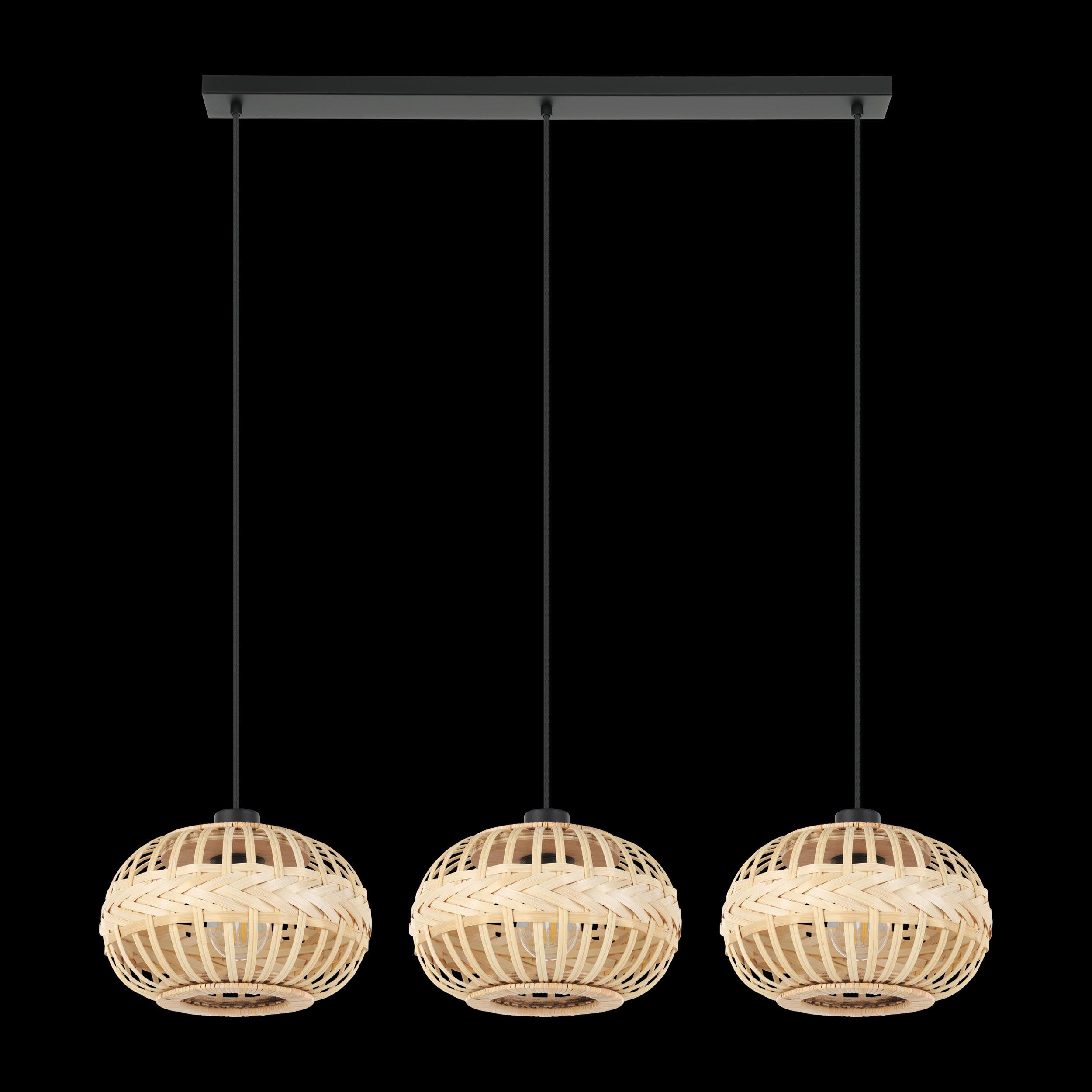 Eglo Amsfield 1 3-Light Round Bamboo Shaded Ceiling Pendant Light Fixture - Modern Natural Rattan Pendant Lighting for Dining Room, Kitchen Island, Bedroom & Living Room Decor