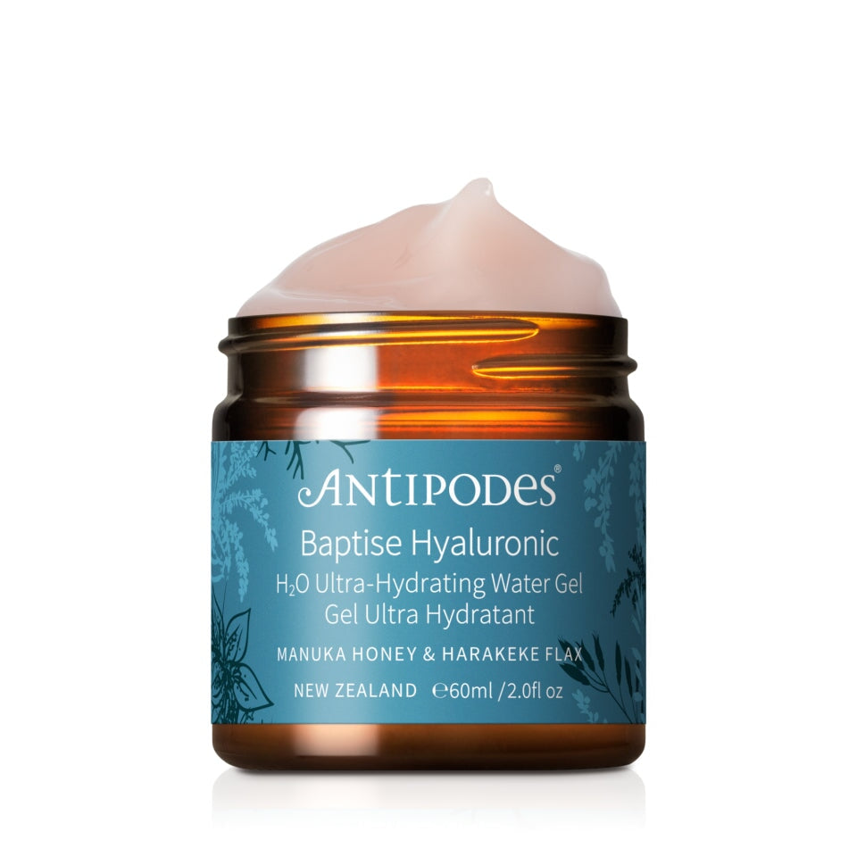 Antipodes Baptise H2O Ultra Hydrating Water Gel Moisturizer - Vegan Skincare for Dry & Sensitive Skin | Day & Night Hydration for Face & Neck