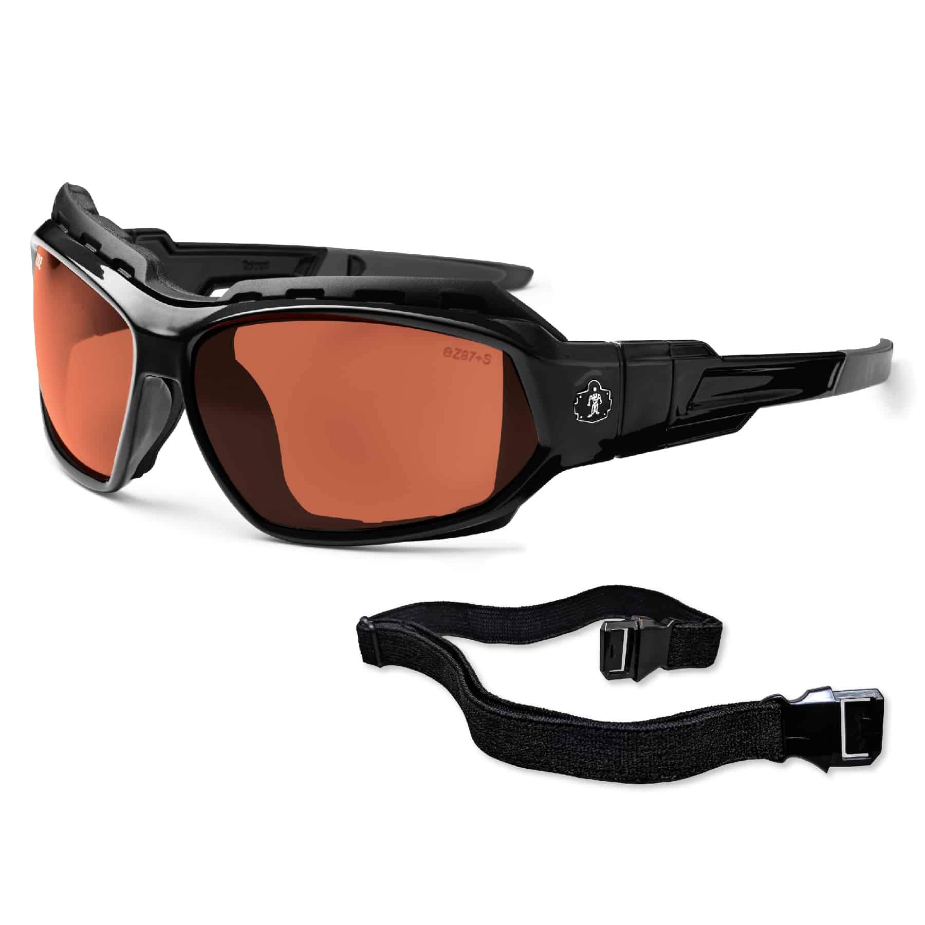 Ergodyne Skullerz Loki Polarized Safety Sunglasses - Copper Lens with Gasket & Strap for Goggle Conversion - Black Frame - Ideal for Outdoor Work, Cycling & Sports