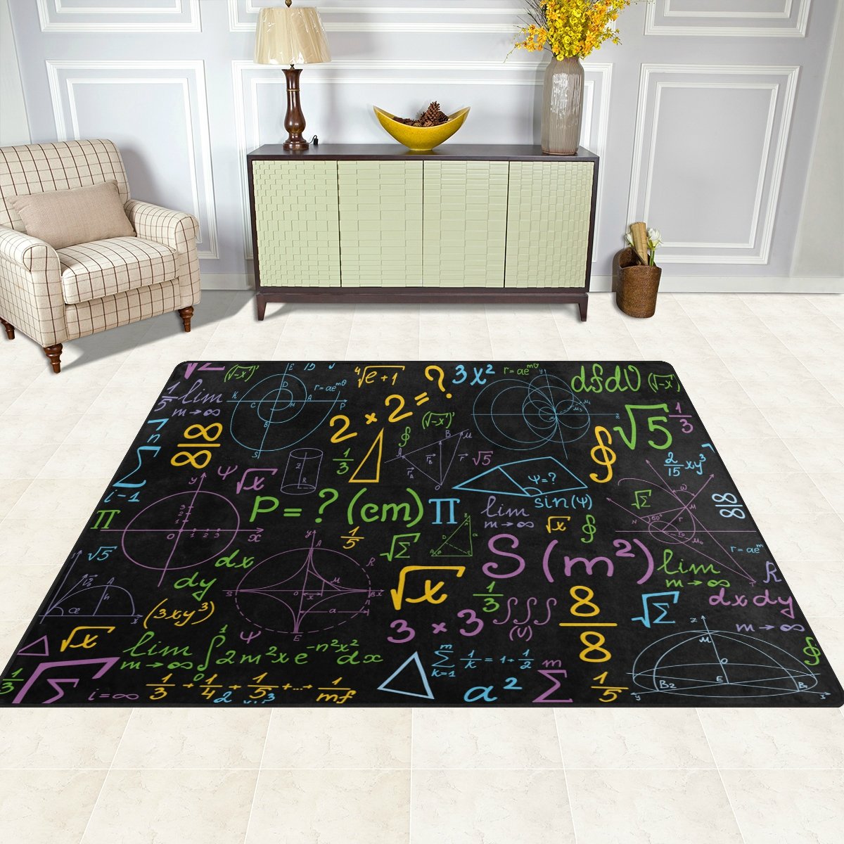 ALAZA Educational Math Formula Area Rug - 7'x5' Non-Slip Classroom Rug for Kids, Back to School Decor, Living Room & Bedroom Floor Mat - Perfect for Study Rooms, Dorms & Play Areas