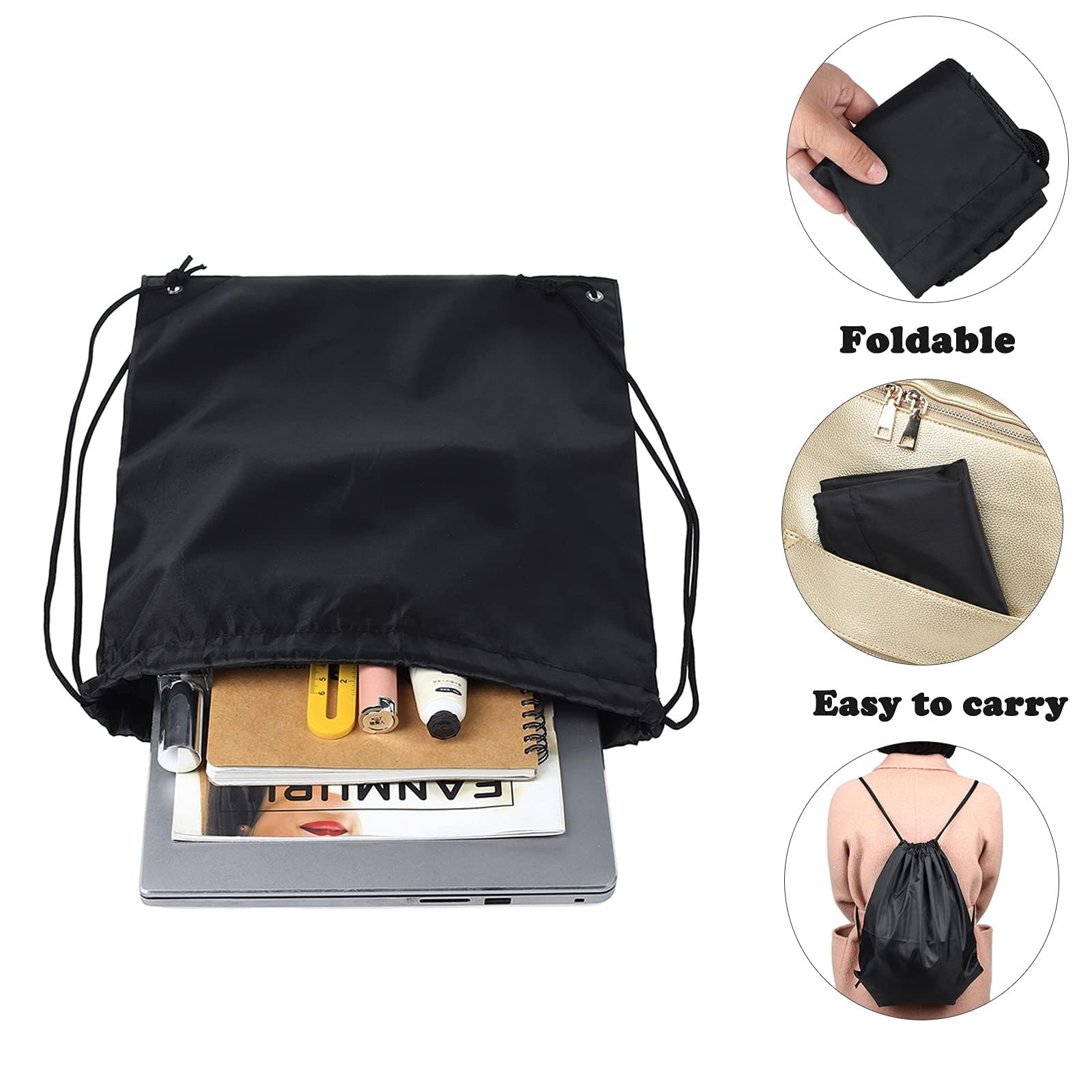 24-Pack Lightweight Nylon Drawstring Backpack - Bulk Sports Bags with Decorative Charms for Gym, Travel & School Supplies | Perfect for Sports Teams, Events & Promotions