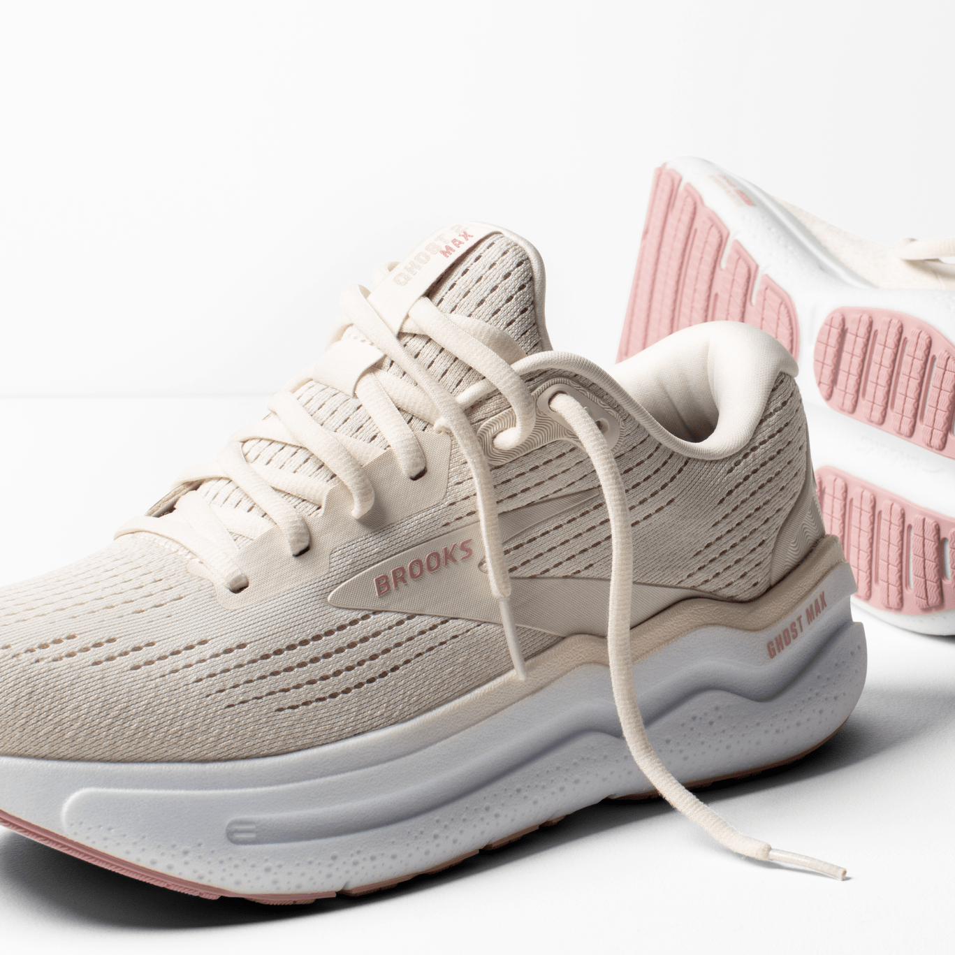 Brooks Ghost Max 2 Women's Running Shoes - B Width - Coconut Milk/Gray/Zephyr Color | Perfect for Marathon Training, Jogging & Gym Workouts