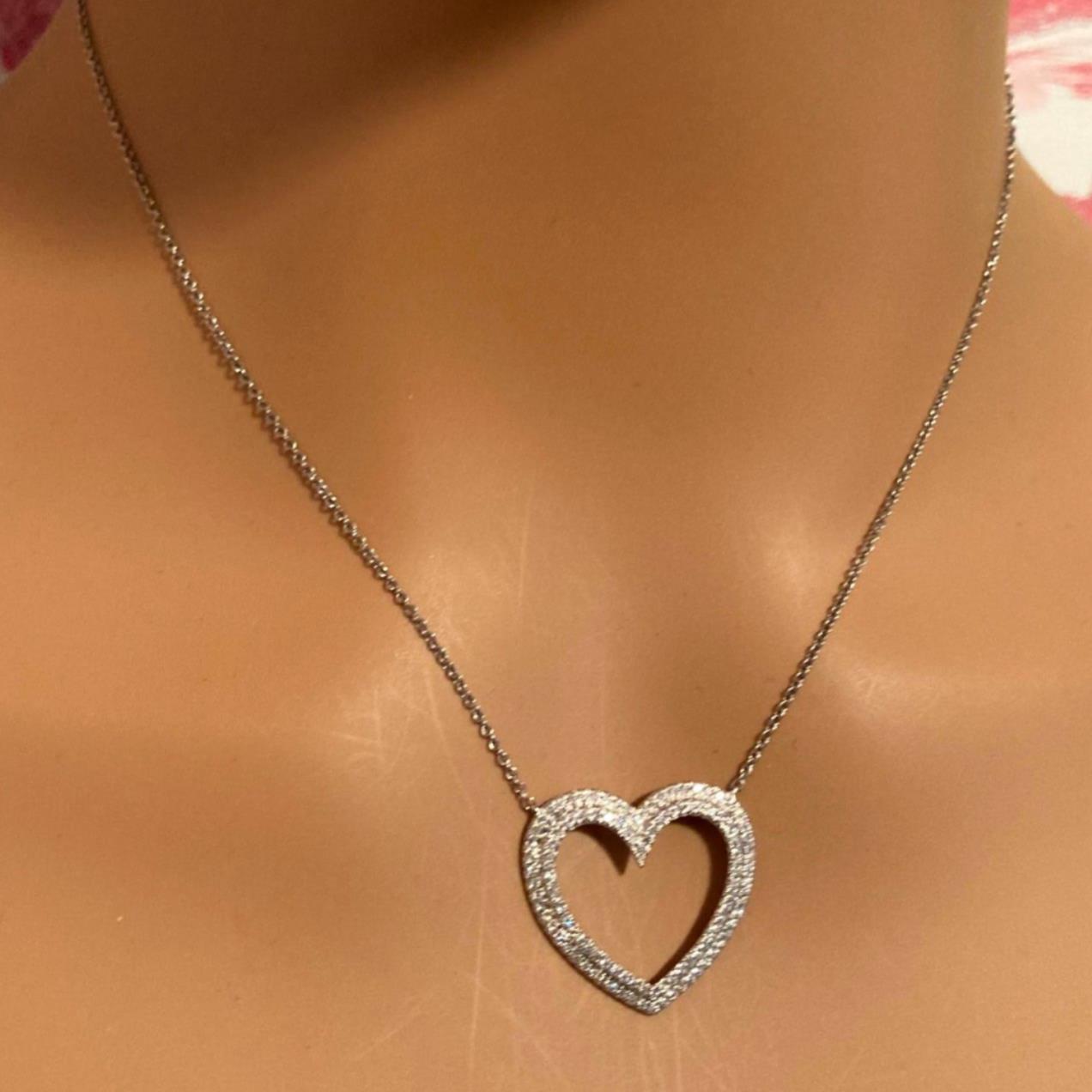 Tiffany & Co Platinum Diamond Heart Double Metro Medium Pendant Necklace for Women - Elegant Jewelry Gift for Anniversary, Valentine's Day & Special Occasions