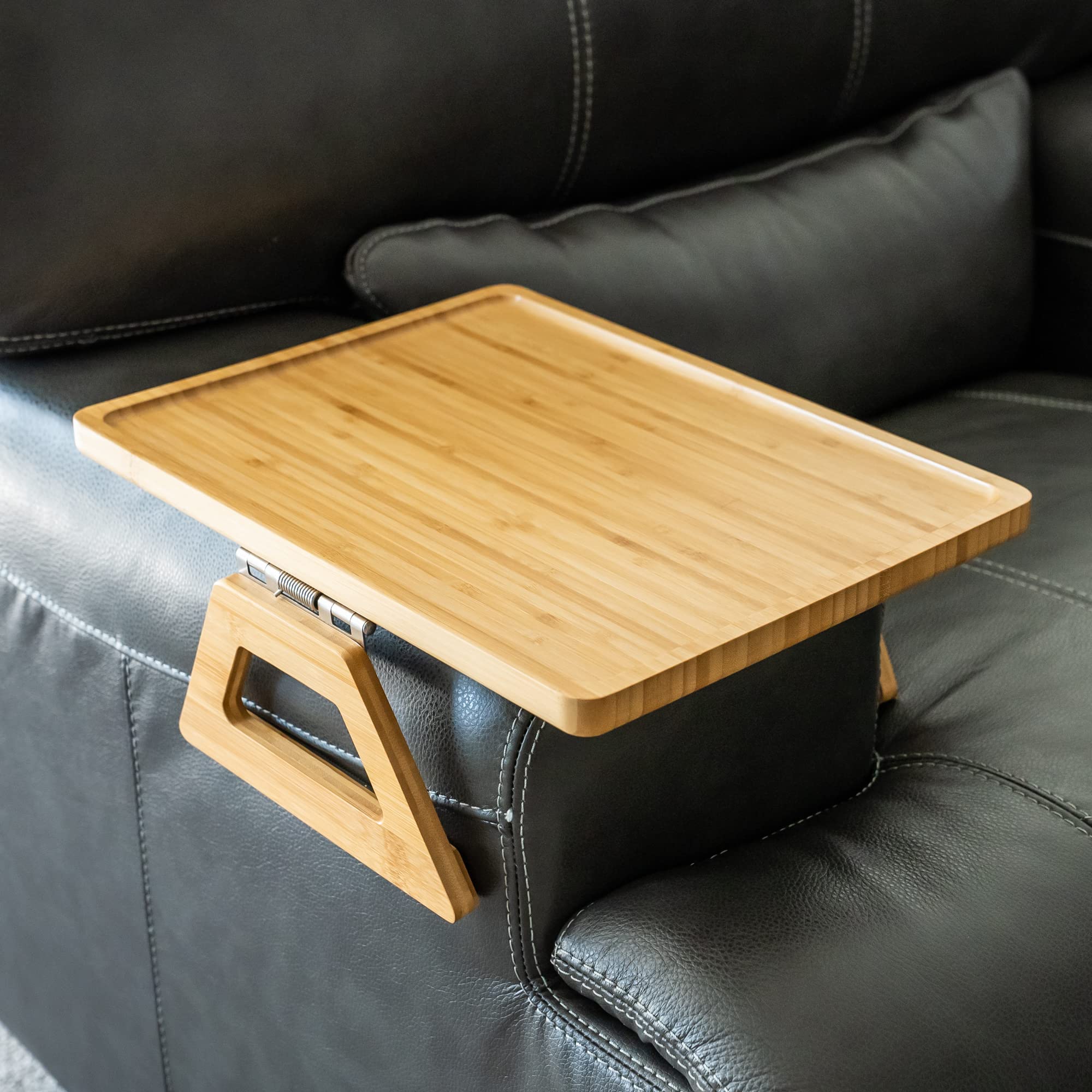 Shamrock Home Bamboo Clip-On Couch Arm Tray Table - 15.75 x 11 Inch Beige Sofa Side Table for TV Dinners, Drinks, Snacks & Remote Control - Perfect for Small Spaces, Living Room & Bedroom Use
