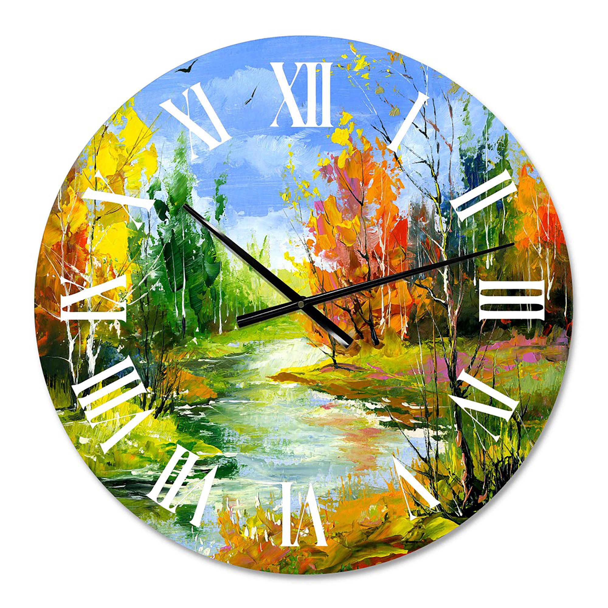 DesignQ Lake House Wall Clock 'Autumn Landscape with The Wood River' - Large Nature-Inspired Wall Clock for Kitchen, Living Room, Bedroom & Office Decor - Perfect Rustic Home Décor Gift