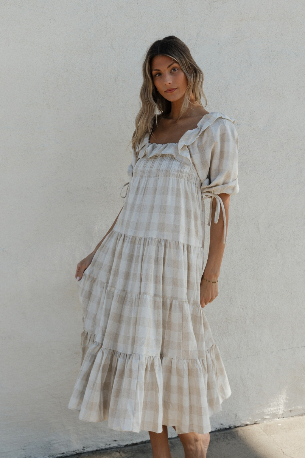 Clea Dress in Natural Plaid - Bump Friendly Maternity Dress for Women | Comfortable & Stylish Pregnancy Outfit for Work, Parties & Everyday Wear