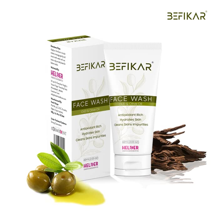 BEFIKAR OUD & Olive Oil Face Wash 60ml - Natural Cleanser for Glowing Skin - Perfect for Daily Skincare Routine & Sensitive Skin Care