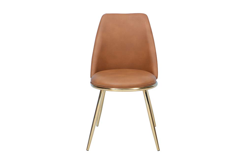 Set of 2 Mid-Century Modern Upholstered Armless Chairs with Soft Plush Back & Seat, Gold Metal Legs - Perfect for Living Room, Dining Room, Home Office or Den - Brown Fabric Accent Chairs for Comfortable Seating