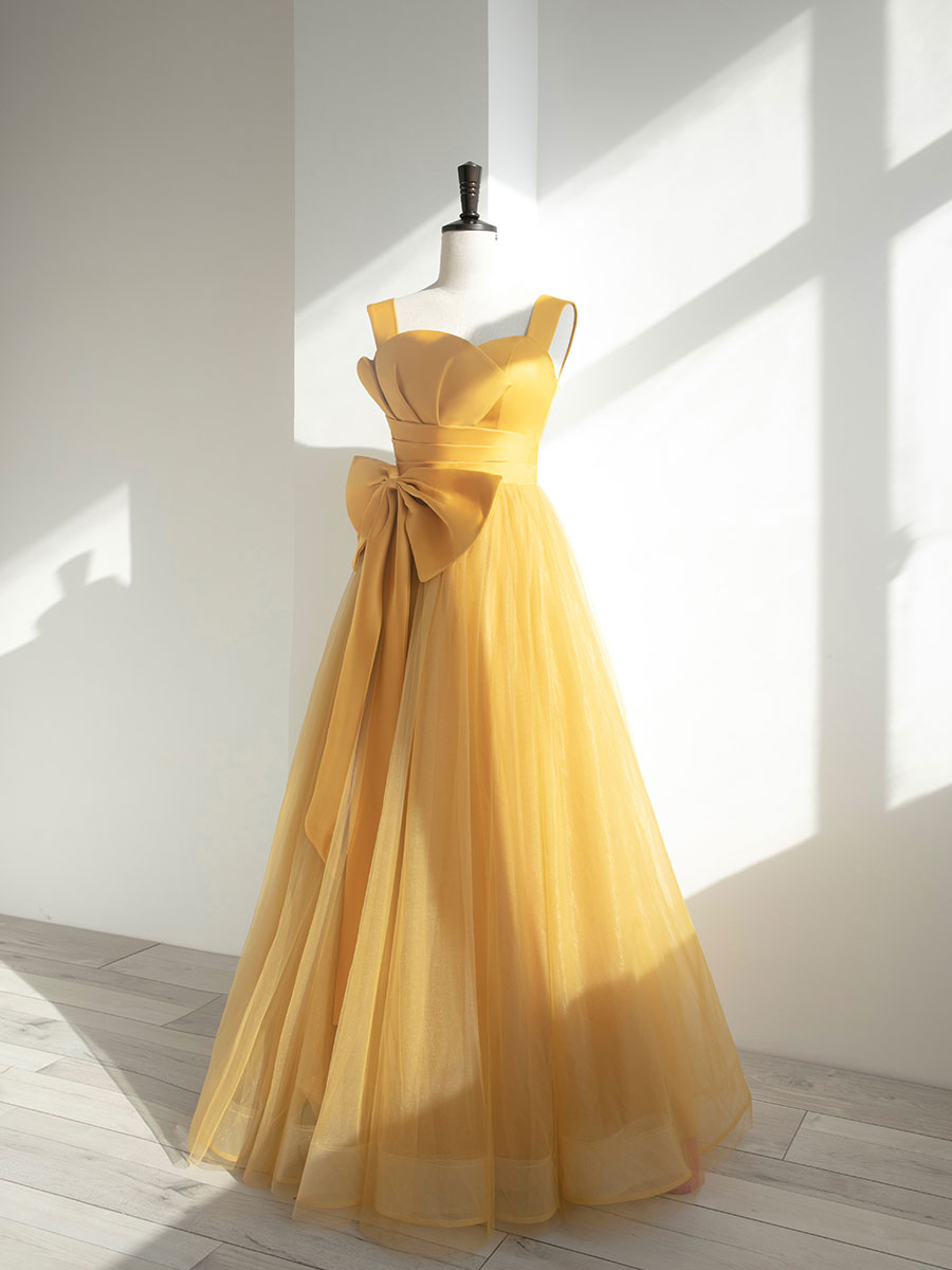 Elegant Yellow Tulle Long Prom Dress - Formal Bridesmaid Gown for Evening Parties, Homecoming & Special Occasions