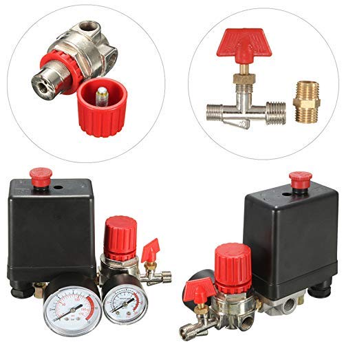 4 Holes Air Compressor Pressure Regulator Valve with Gauge - Heavy Duty Pressure Control Switch for Fast Pressure Reduction - Ideal for Pneumatic Tools, HVAC Systems & Industrial Applications