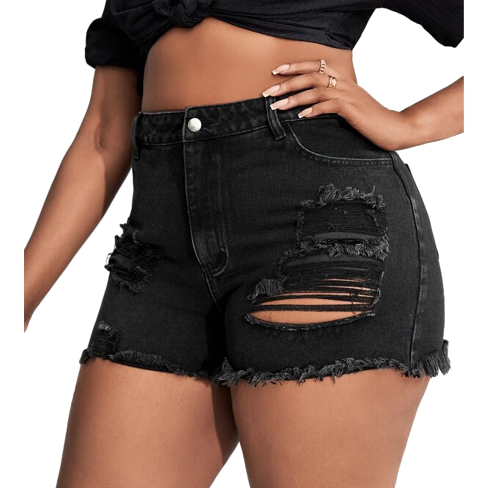 GAGELE Women's Plus Size High Waisted Stretch Denim Shorts - Comfortable Summer Jean Shorts for Casual Wear, Beach Outings & Vacation